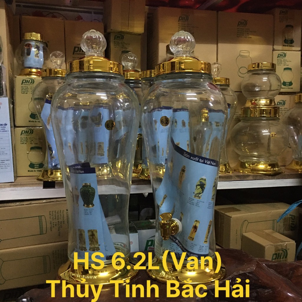 BÌNH NGÂM RƯỢU THỦY TINH CAO CÂP HS-6.2Lít(Van) - SẢN XUẤT TẠI VIỆT NAM-THỦY TINH BẮC HẢI