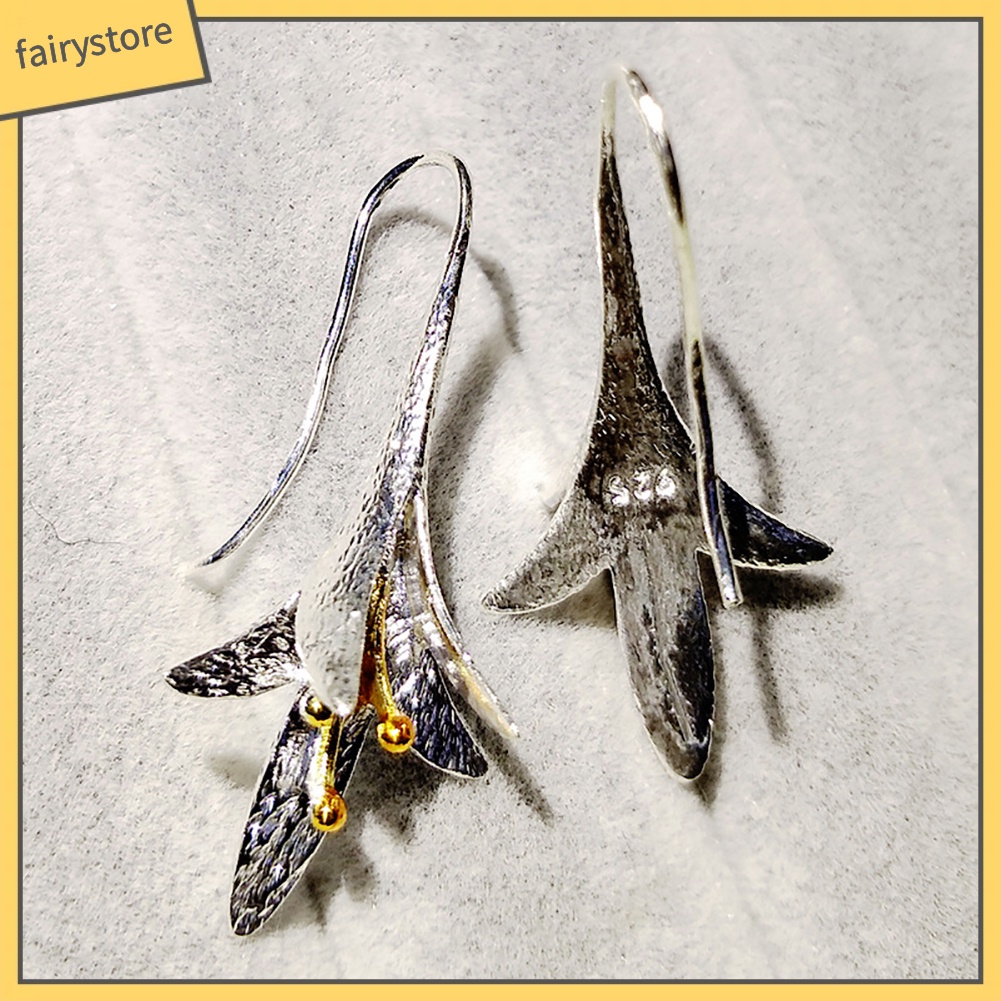 Bông tai dáng dài mặt hình hoa lily thời trang phong cách vintage