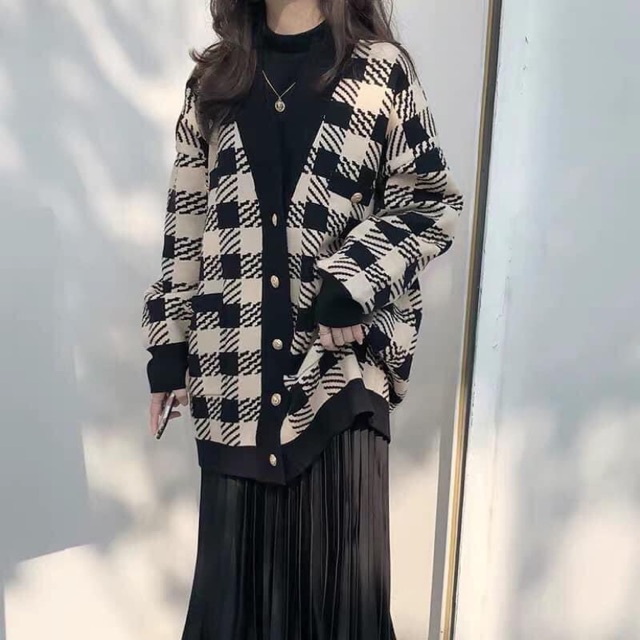Áo cardigan kẻ caro dày