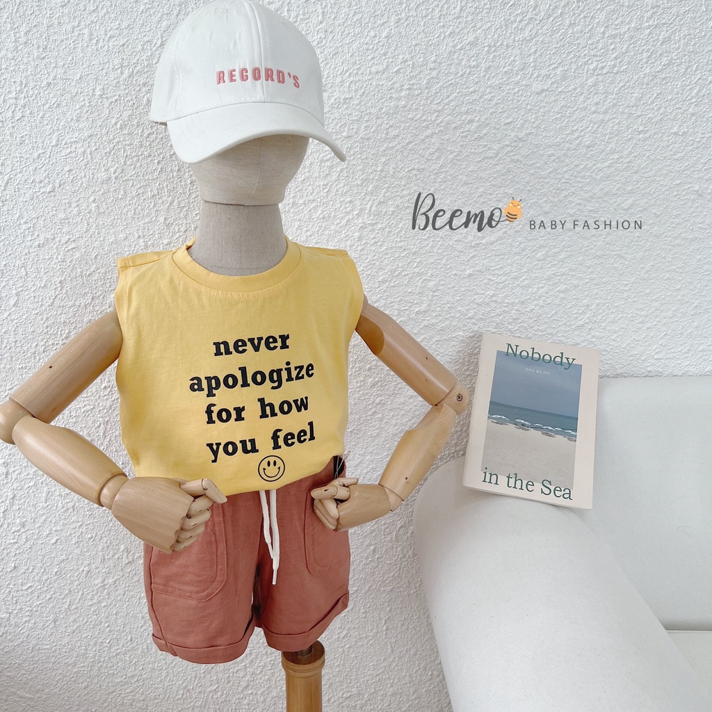 Set bộ quần áo Beemo chất cotton in chữ sát nách 2 màu cho bé trai,bé gái từ 1 đến 6 tuổi - 22147A2