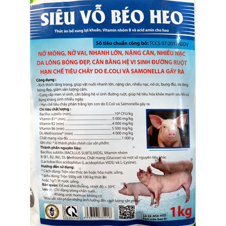 SIÊU VỖ BÉO HEO  Men tăng trọng, hạn chế tiêu chảy do E.coli và thương hàn gây ra