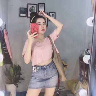 [ Rẻ Vô Địch ] Áo thun croptop nữ cổ tim trơn basic nhiều màu