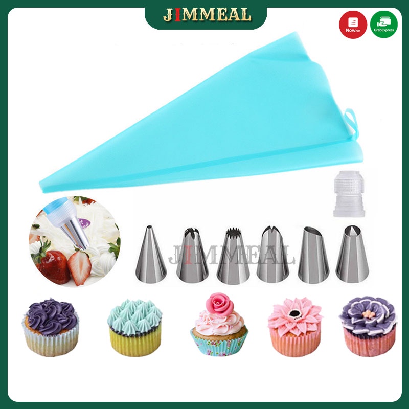 Bộ 6 Đui Bắt Bánh Qui Kem Su, Bắt Hoa Kèm Chốt, Túi Bóp Kem Silicon Đa Năng