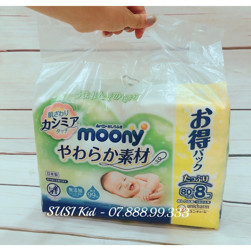 Combo 8 khăn ướt Moony nội địa Nhật 80 tờ*8 gói