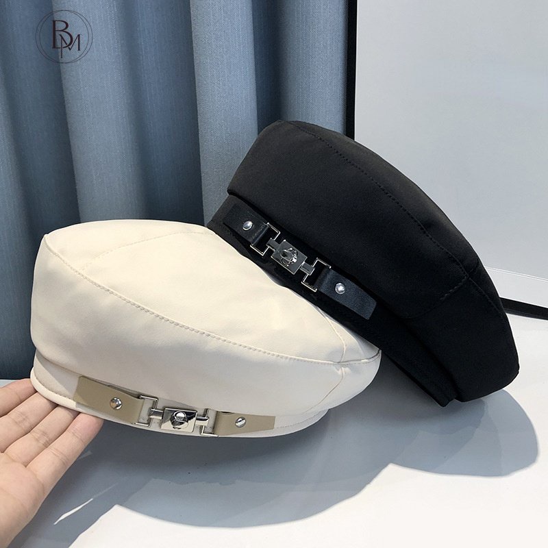 Mũ beret BANMA cotton màu trơn phối dây khóa 2022