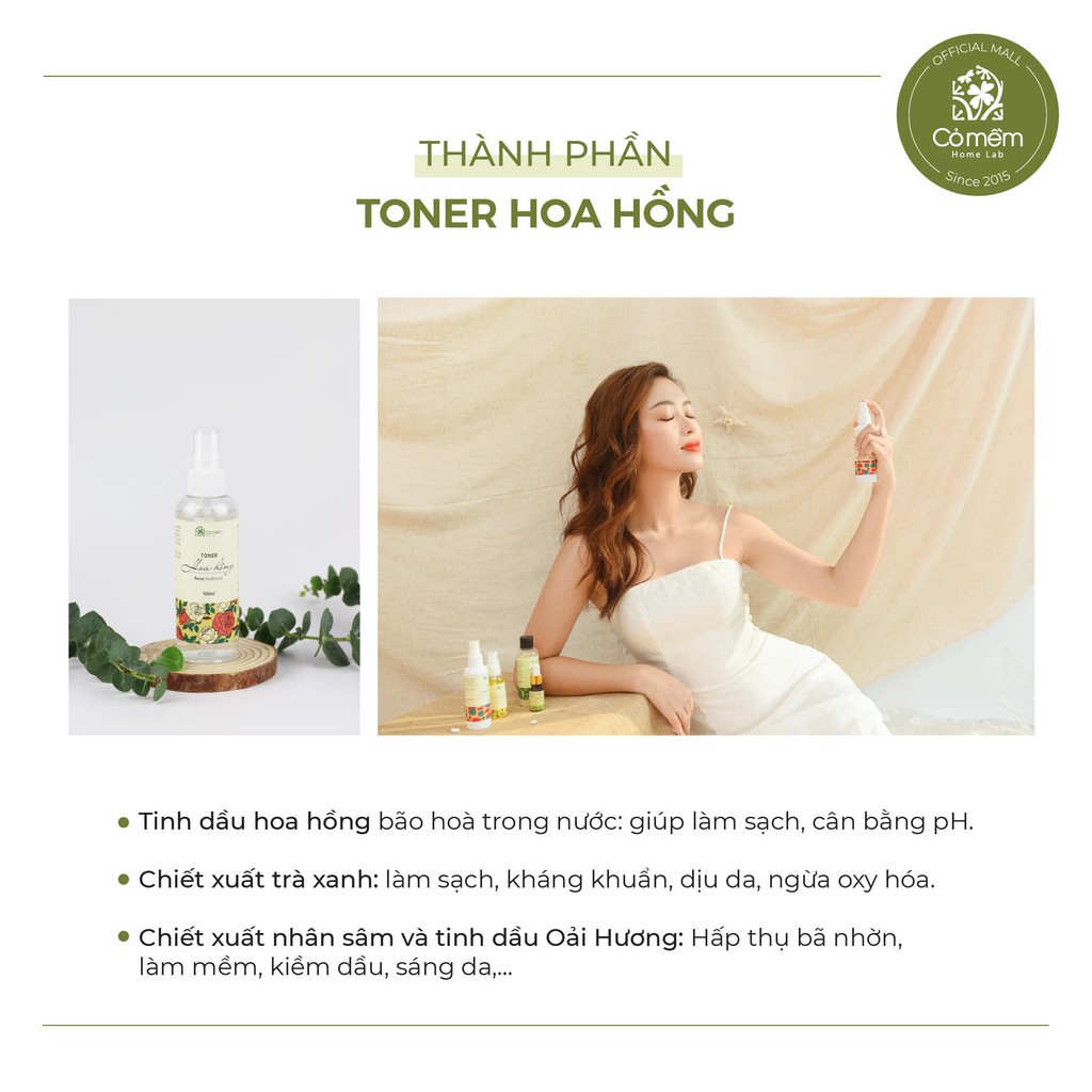 Toner Thiên Nhiên Hoa Hồng Giúp Cấp Ẩm Kiềm Dầu Cỏ Mềm 100ml