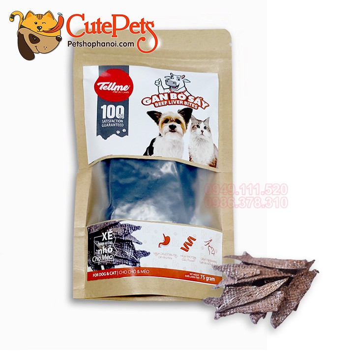 Đồ ăn ăn vặt cho chó mèo Gan bò sấy Tellme 75g cho chó mèo - Cutepets