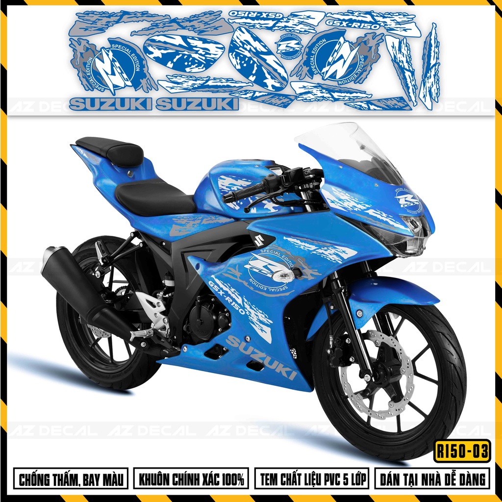 Tem Xe Suzuki GSX R150 Special Edition | GSX R150-03 | Decal Rời Cắt Sẵn Dễ Dán Cho Xe Sơn Đen, Trắng, Xanh, Đỏ
