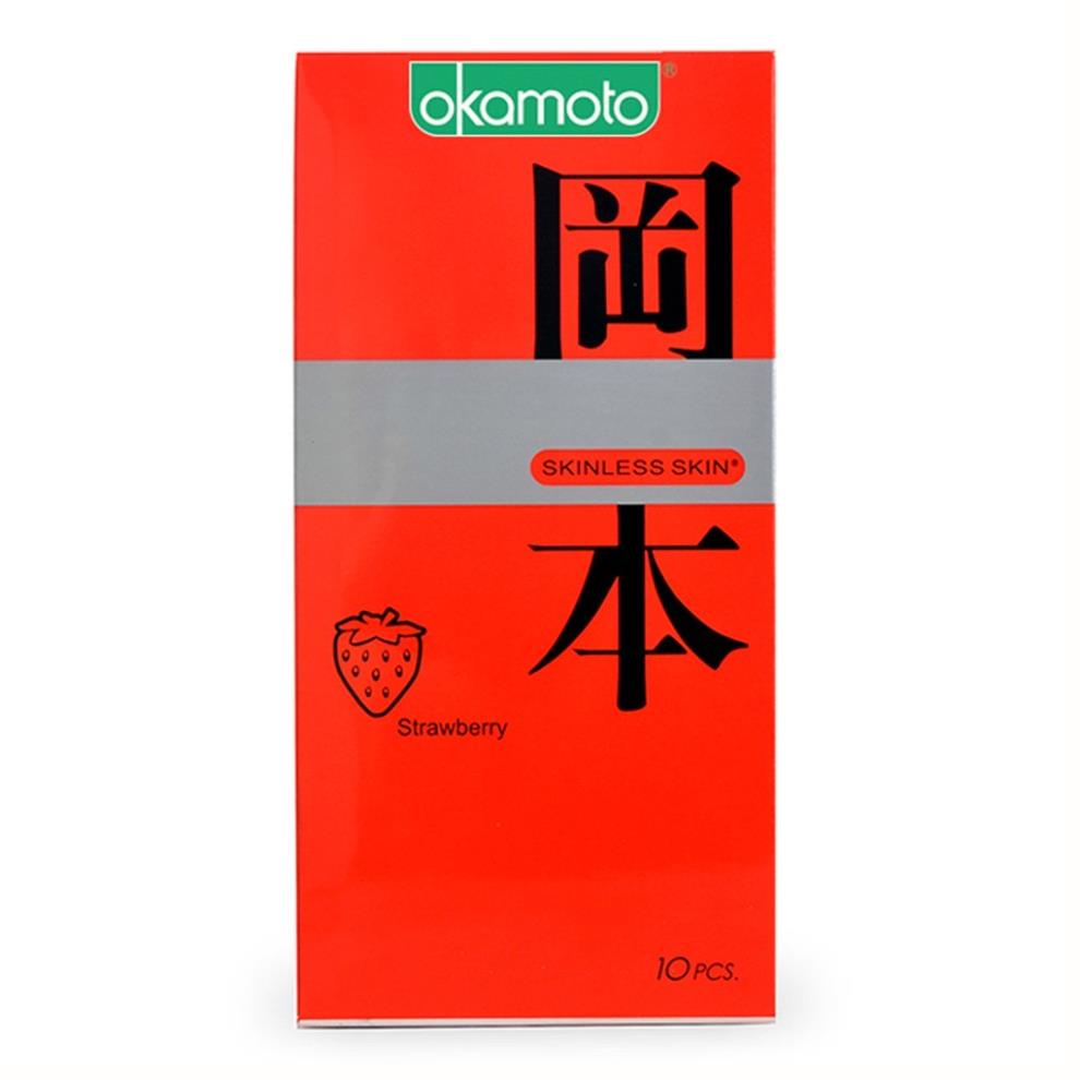 Bao Cao Su Siêu mỏng nhiều Gel Okamoto Skinless Skin Strawberry Hương Dâu  XMARVEL