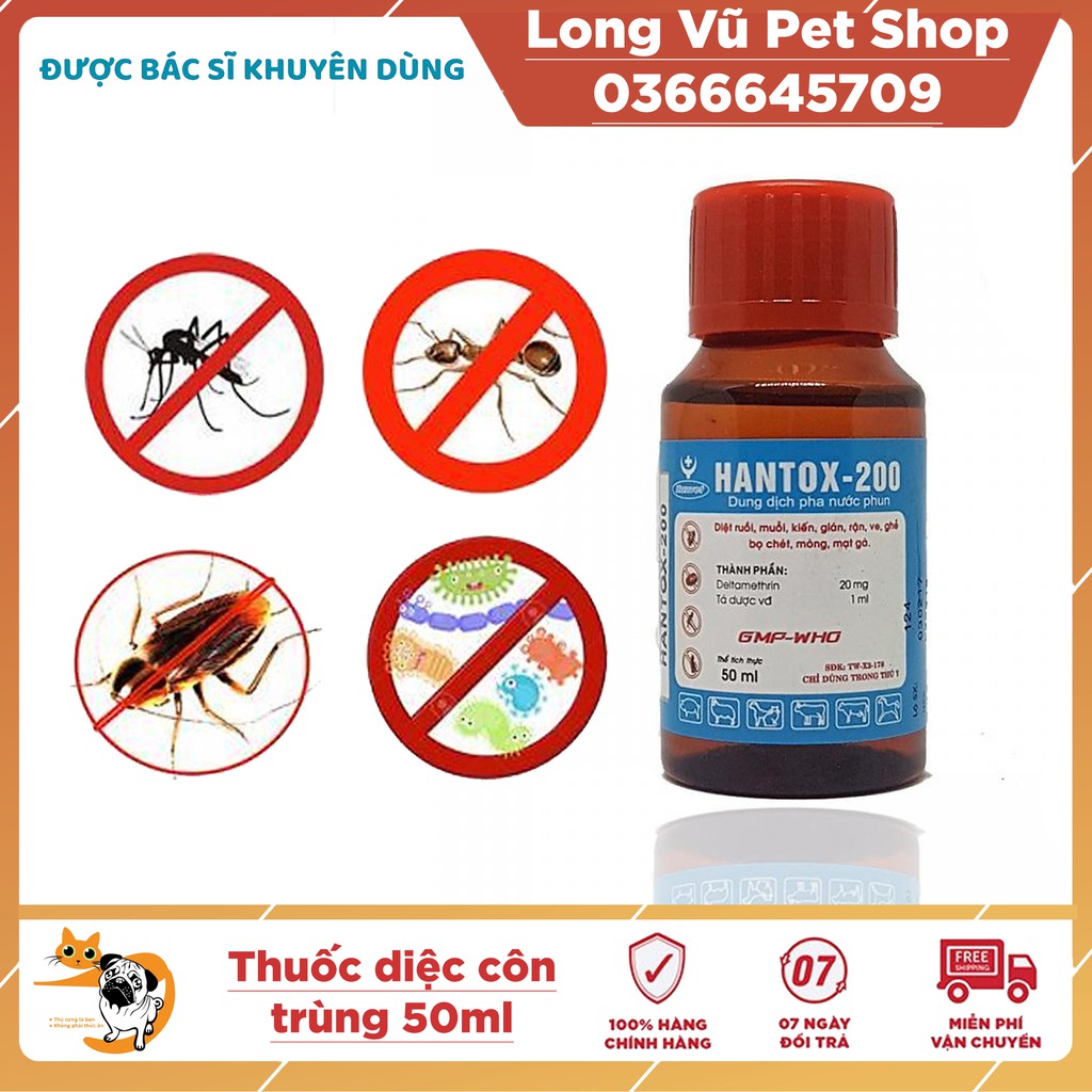 Thuốc diệt côn trùng,ruồi nhặng,bọ chét,bọ nhảy,ve rận chó mèo Hantox 200 (50ml)