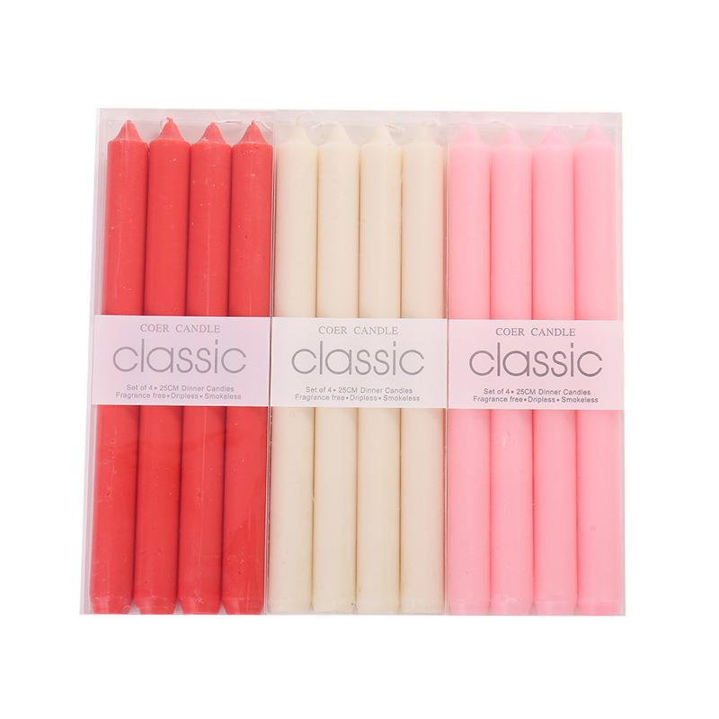 Nến cây cơ bản màu trắng set 4 cây phong cách châu Âu cổ điển, lãng mạn dùng trong tiệc tối
