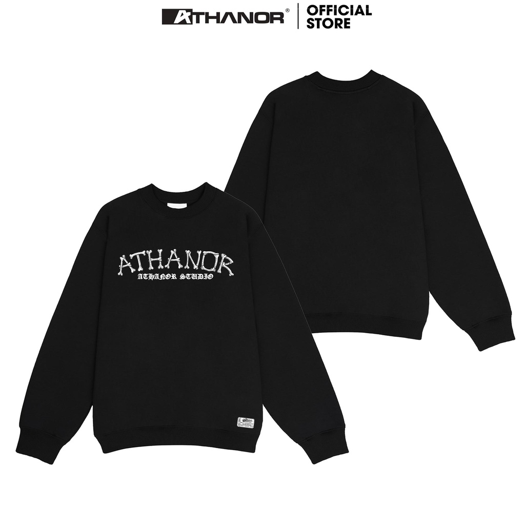Áo nỉ sweater local brand ATHANOR form rộng tay dài chất nỉ bông dày cotton 100% mẫu halloween in hình chữ athanor xương