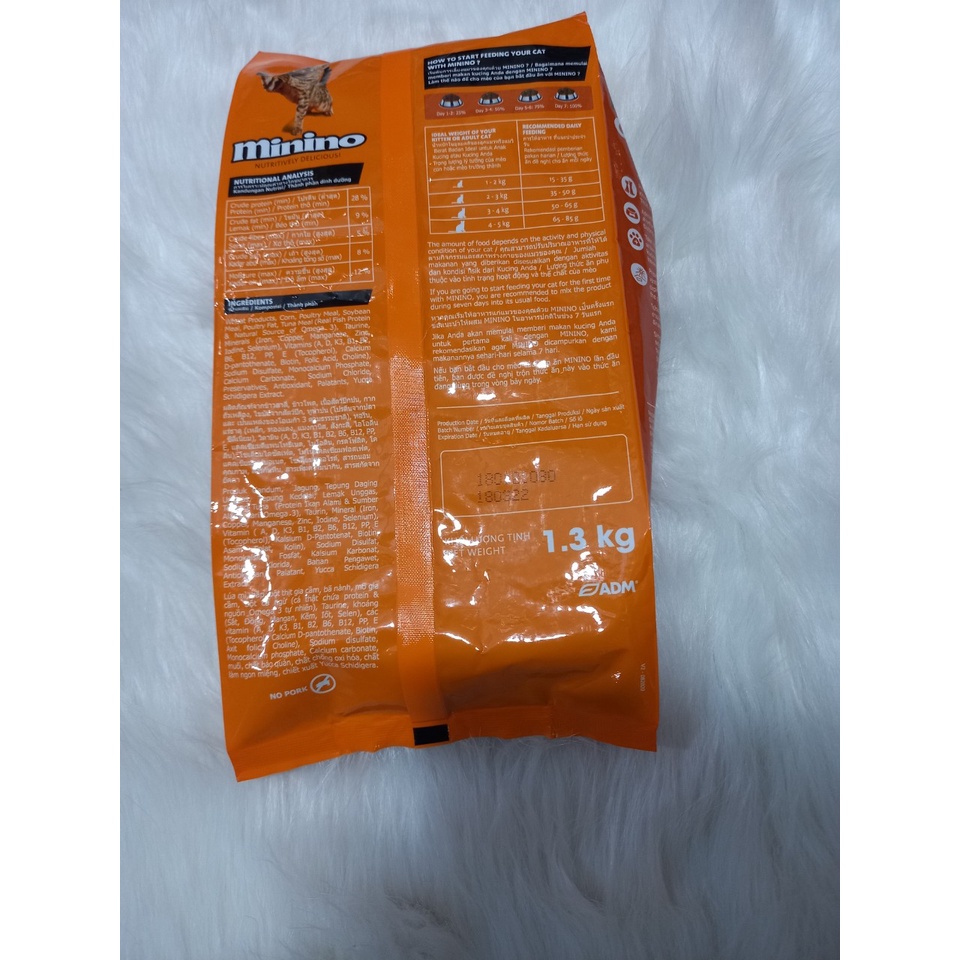Thức ăn cho mèo Minino 1,3kg giàu dinh dưỡng cho tất cả các giống mèo