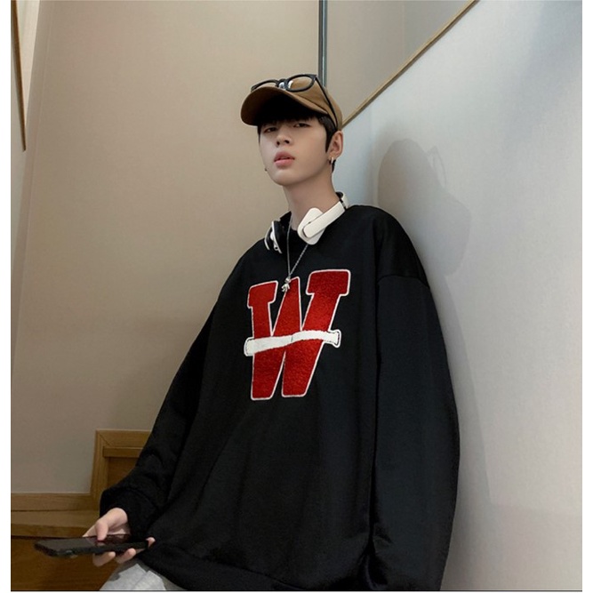 Áo sweater nam form rộng ulzzang unisex, Áo nỉ nam sweater oversize hot trend chữ W thêu cao cấp học sinh đi chơi đi học