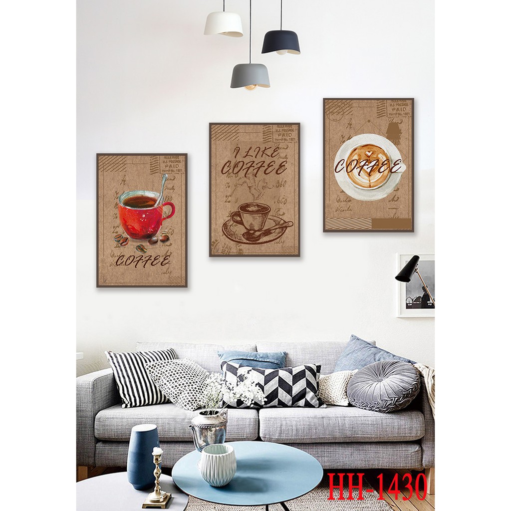 Tranh Canvas Bộ Treo Tường , Trang Trí Quán Cà Phê , kích Thước 90 cm x 40 cm , Tặng kèm đinh  3 chân