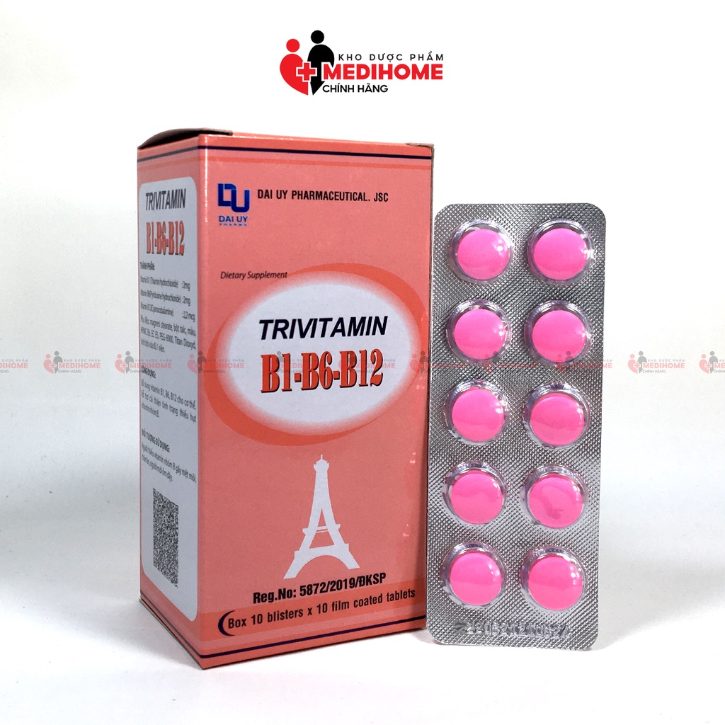 Bổ Sung Vitamin B1, B6, B12 - Trivitamin 3B Hộp 100 Viên Nén - Giúp Tăng Cường Sức Đề Kháng, Giảm Đau Đầu, Dễ Ngủ ĐY