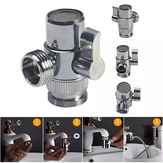 Van chuyển đổi chia nước vòi sen, đầu nối nòi lavabo Hợp kim không gỉ, chống ồn, chống giọt bắn cao cấp