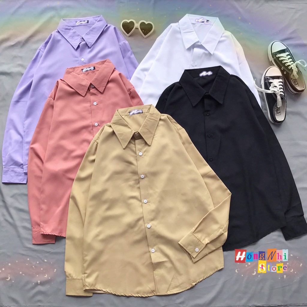 SƠ MI TRƠN DÁNG RỘNG BASIC UNISEX TAY DÀI MÀU TAN - MM | BigBuy360 - bigbuy360.vn