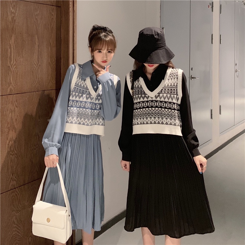 【HangFei】Áo Len Form Rộng Kiểu Dáng Preppy Dễ Phối Đồ