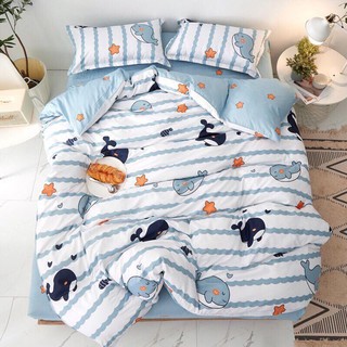 Full set Bộ Drap giường Chần Bông Cá Heo Xanh Trắng ((m2x2m - m8x2m))