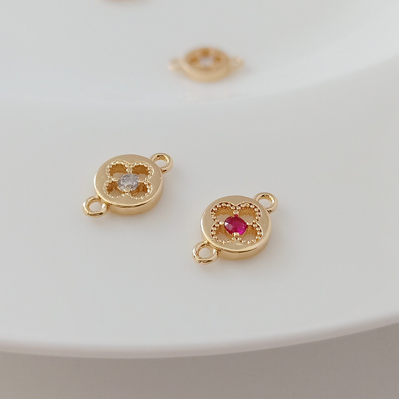 Bộ Vòng Cổ/Vòng Tay/Dây Chuyền Hình Tròn Rỗng Đính Đá Zircon Màu Vàng Đồng 14K DIY 8mm