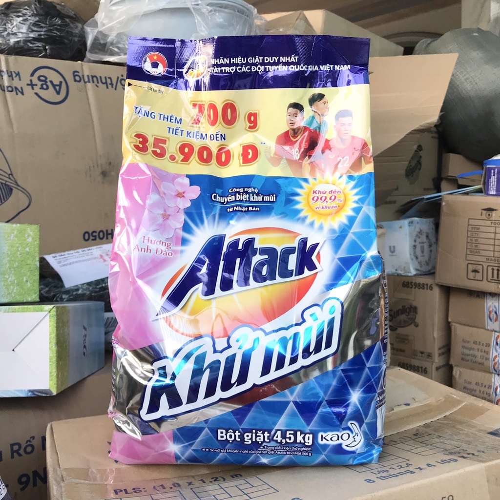 BỘT GIẶT ATTACK KHỬ MÙI KHỬ KHUẨN HƯƠNG ANH ĐÀO GÓI 4.5KG