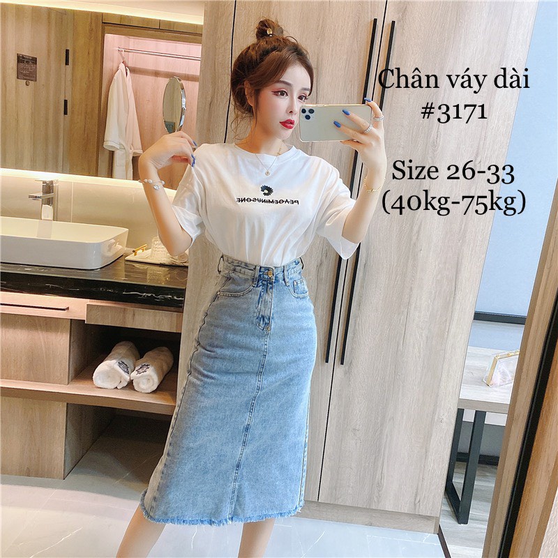 CHÂN VÁY JEAN BÚT CHÌ BIG SIZE DÀI QUA GỐI 3170