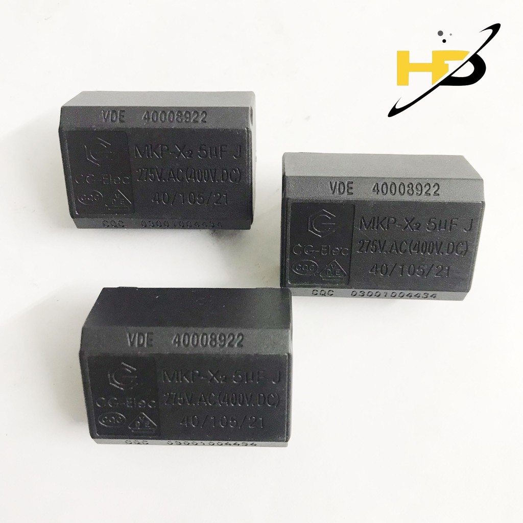 Linh Kiện Điện Tử, Tụ Bếp Từ 5uF 275VAC MKP-X2 Dáng Nằm