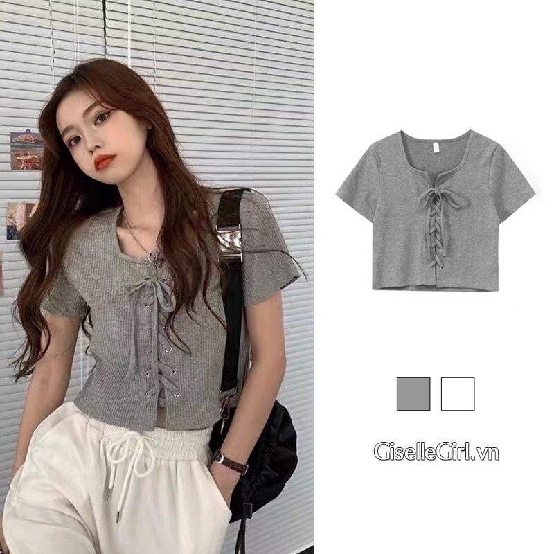 Pass Áo croptop phối dây phong cách Hàn Quốc quyến rũ cho nữ