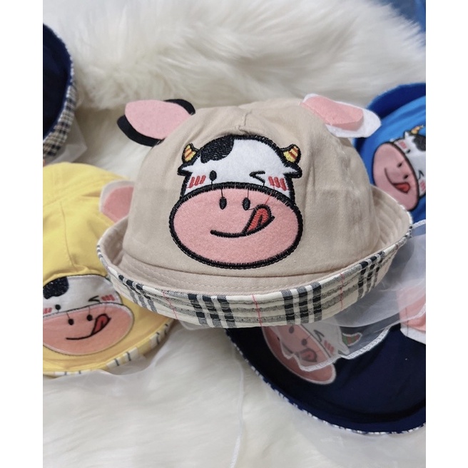 Nón kèm khăn voan thêu hình heo con dễ thương chống bụi bẩn cho bé sơ sinh từ 0-20 tháng tuổi
