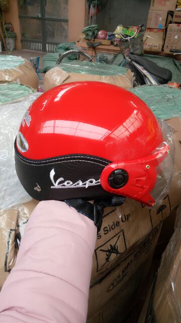 Mũ bảo hiểm nửa đầu Vespa có kính cao cấp phù hợp cho cả nam và nữ, Nón bảo hiểm có kính Vespa có viền bọc da siêu bền