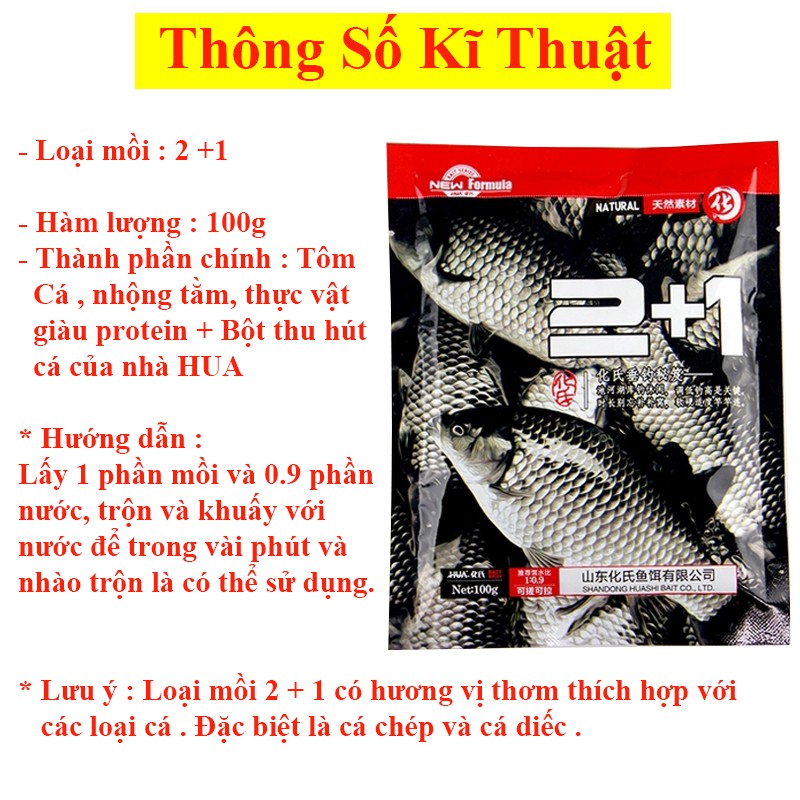 Mồi HUA tổng hợp câu cá chép , cá diếc, cá trắm  - Mồi 2+1 - Mồi 3+ 1 siêu nhạy HUA-21