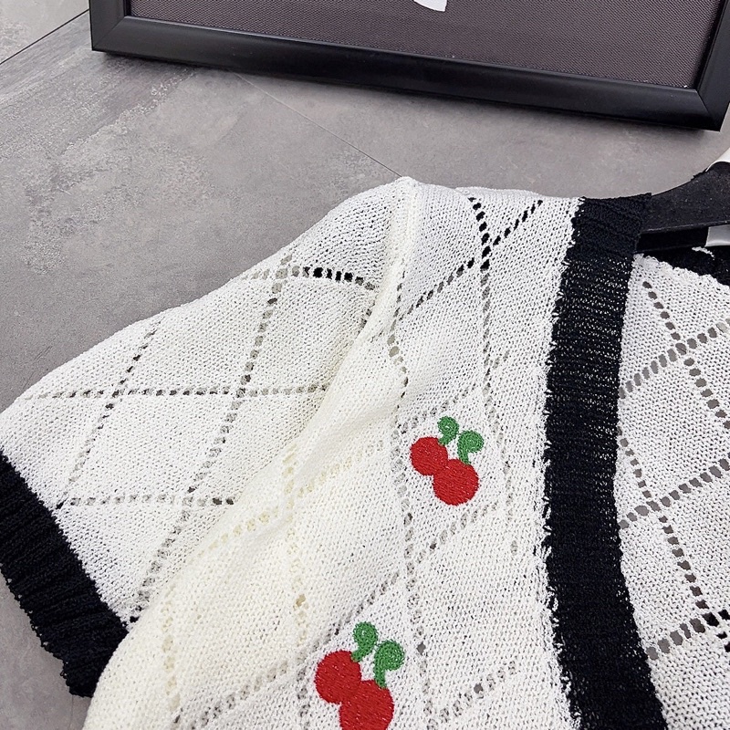 Áo len croptop cardigan cộc tay thêu quả cherry phong cách ngọt ngào
