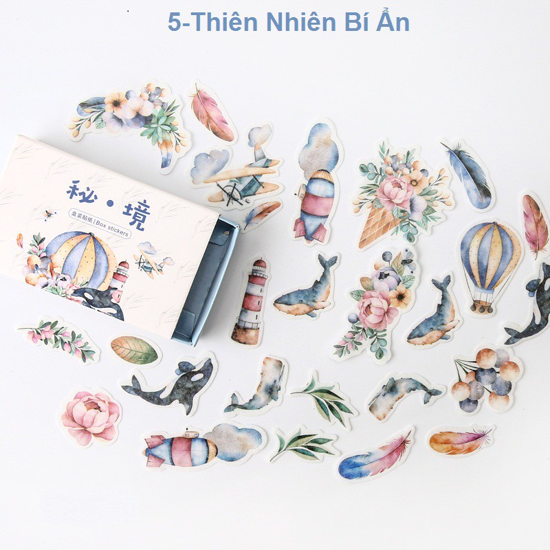 Hộp 40 sticker dán trang trí planner, scrapbook Nhiều Chủ Đề