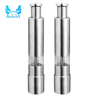 Set, Stainless Steel Grinder Durable One Hand Operation Salt and Pepper Mill 2 Pack