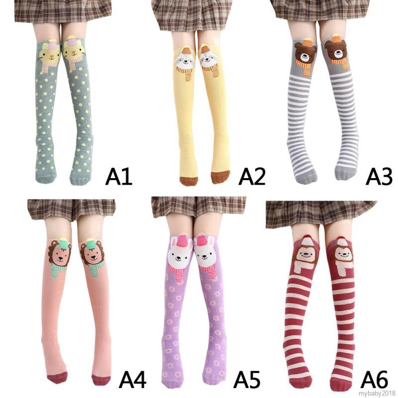 Vớ Cotton Thoáng Khí Dài Ngang Gối In Họa Tiết Hoạt Hình Dễ Thương Cho Bé Gái