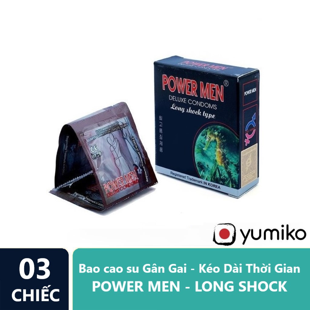 [CHÍNH HÃNG] Hộp 3c Bao Cao Su POWER MEN LONG SHOCK Gân Gai, Kéo Dài Thời Gian Quan Hệ