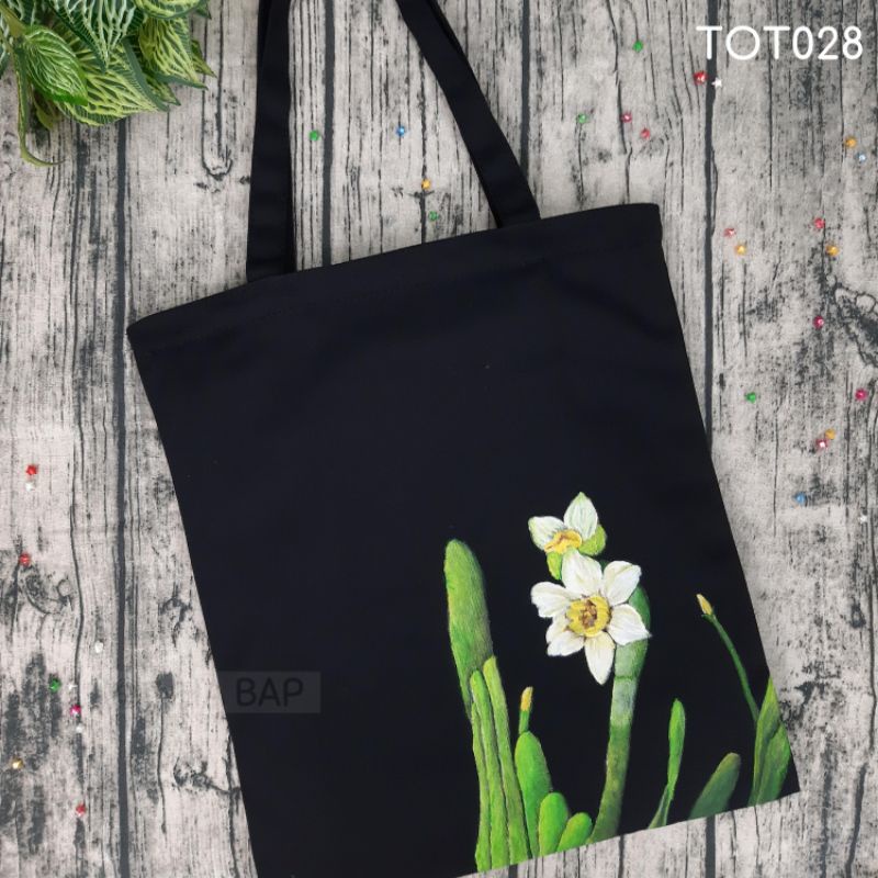Túi tote vải bố canvas NHABAP đựng đồ đi học có túi con khóa miệng khổ A4 túi vải dày Vẽ Handmade làm quà tặng TOT005