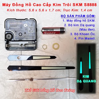 Máy Đồng Hồ NHẬT KIM TRÔI Cao Cấp SKM S8888 + Kim MÀU ĐEN có DẠ QUANG - Tặng Pin Maxell – Bảo Hành 1 Năm