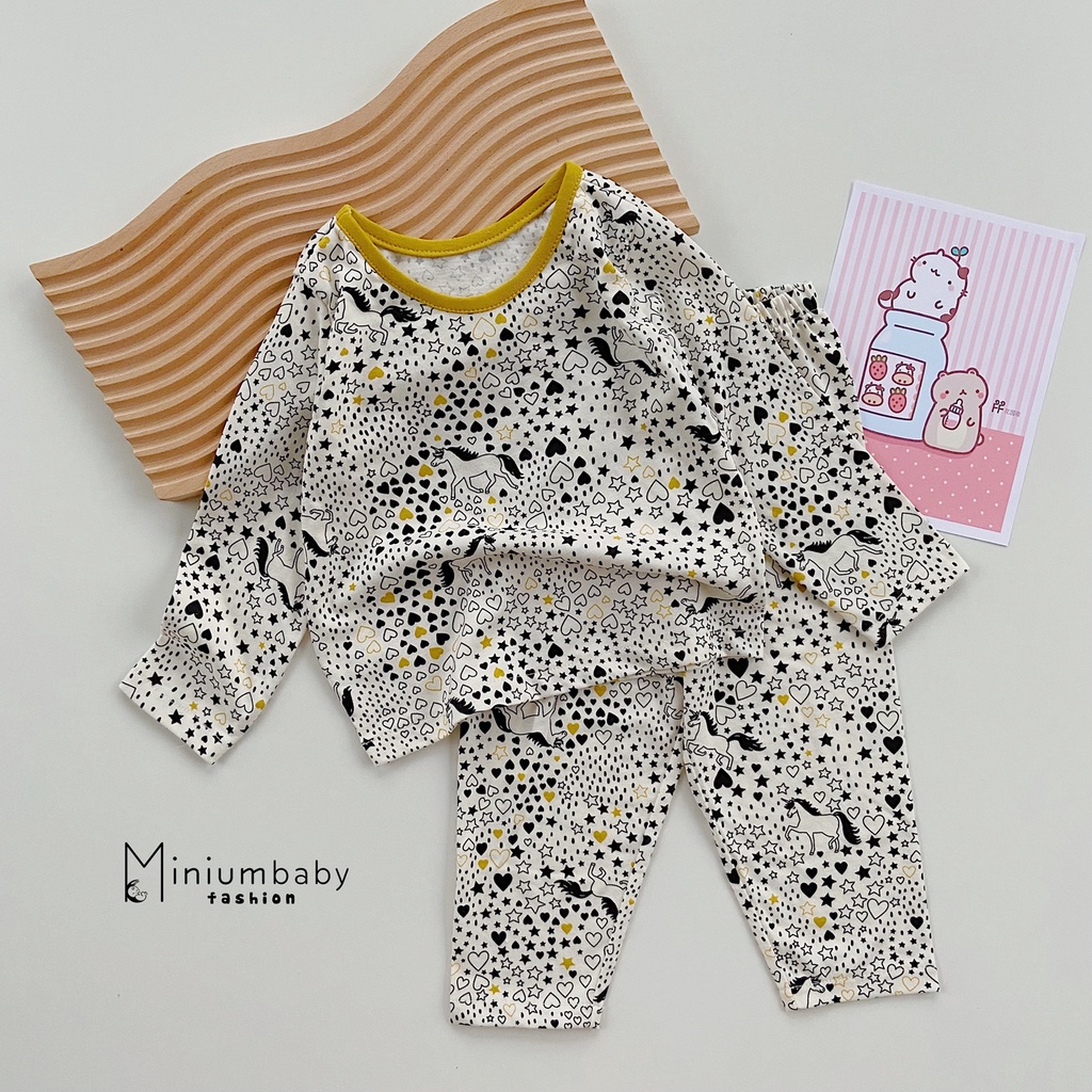 Bộ mặc nhà bé gái chất liệu cotton mềm ấm Minium, Set ngủ thu đông trẻ em