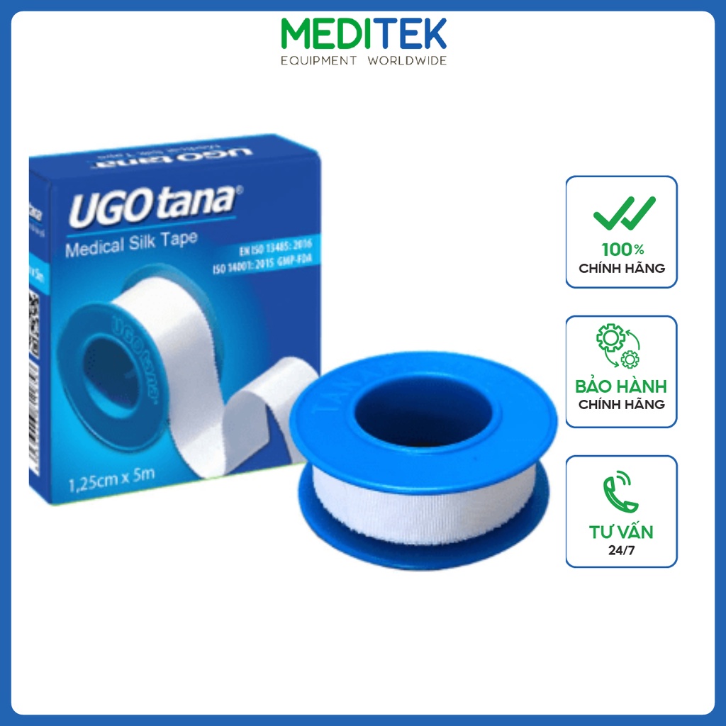 Hộp băng dính cuộn vải lụa y tế Ugotana (1,25cm x 5m ) băng keo lụa, dụng cụ sơ cứu y tế, băng gâu, băng gạc vết thương.