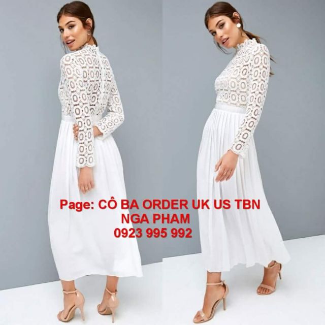 Đầm ren trắng midi