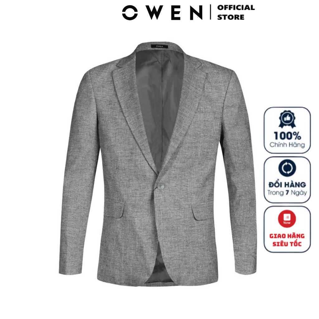 Áo Blazer Nam Owen BL210002 Áo Khoác Vest Công Sở Màu Xám Kẻ Chất Vải Gỗ Namu Mỏng Hàn Quốc Cao Cấp Dáng Regular Fit