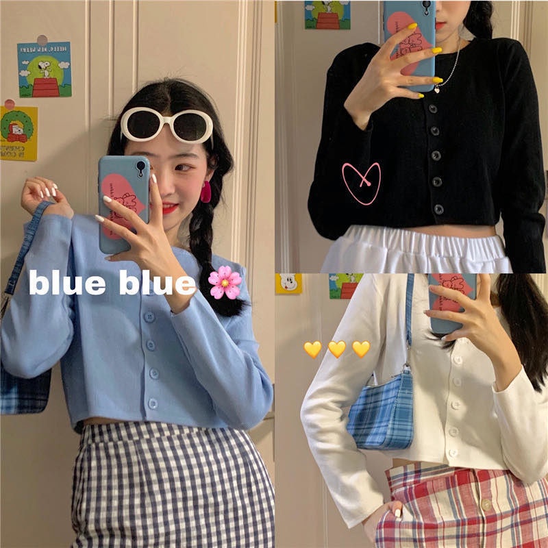 Áo cardigan dệt kim dáng ngắn tay dài thời trang xuân thu dành cho nữ