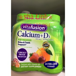Kẹo dẻo bổ sung Canxi Vitafusion Calcium + D3 500mg 100 viên x2