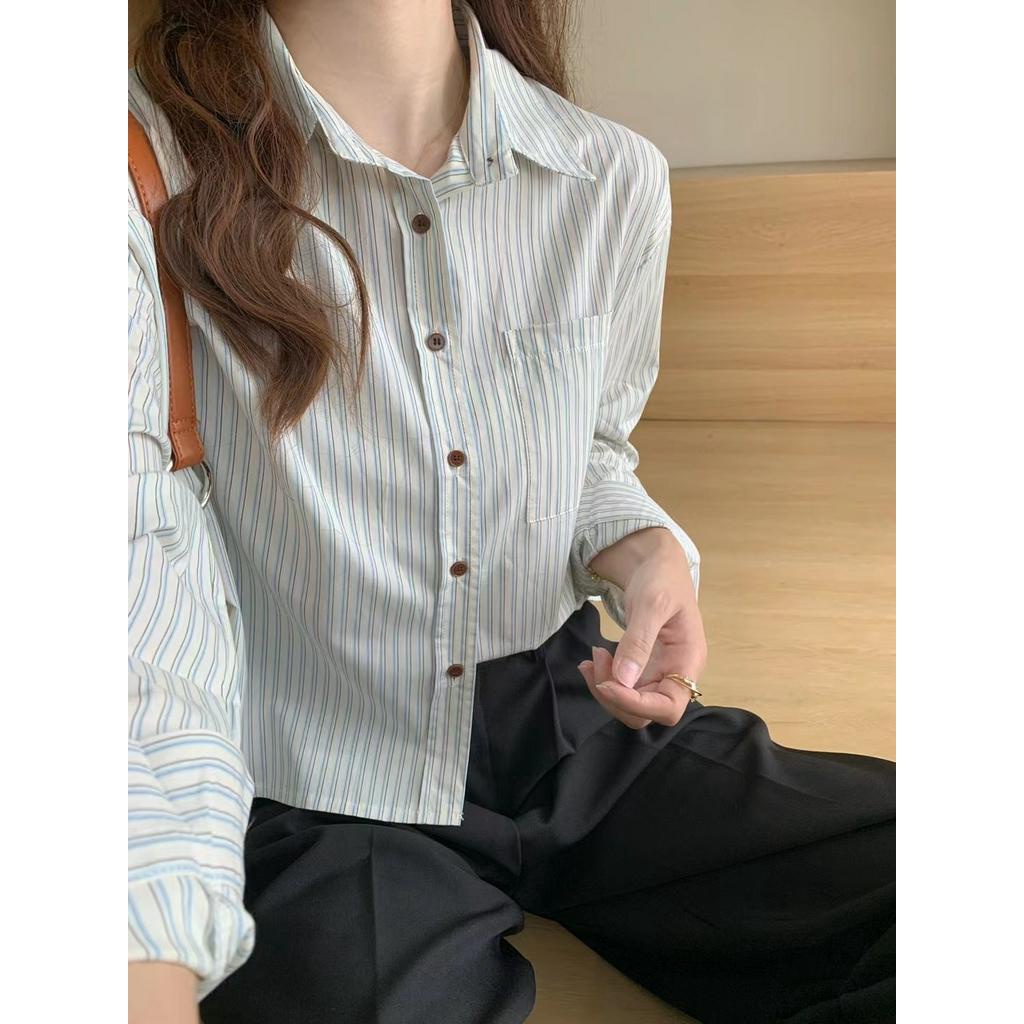 67663 Áo Sơ Mi Sọc Nguyên Chất cotton Dài Tay Áo Sơ Mi