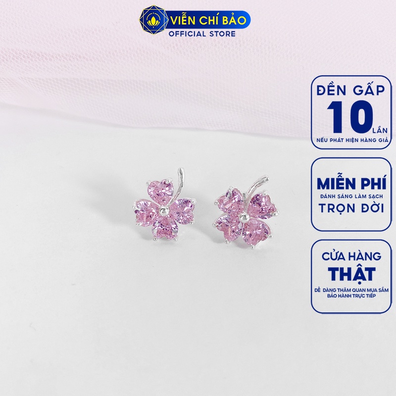 Bông tai bạc nữ Cỏ bốn lá màu Hồng bạc S925 thời trang phụ kiện trang sức nữ Viễn Chí Bảo B400147-HO