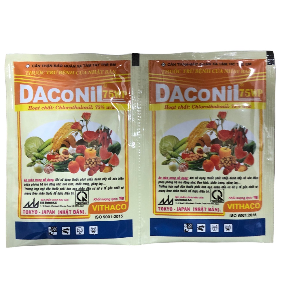 Trừ bệnh cây trồng của Nhật Bản ( Daconil 75wp 15g ); Trừ bệnh phấn trắng, mốc sương, đốm lá, đốm sẹo, thán thư, đạo ôn