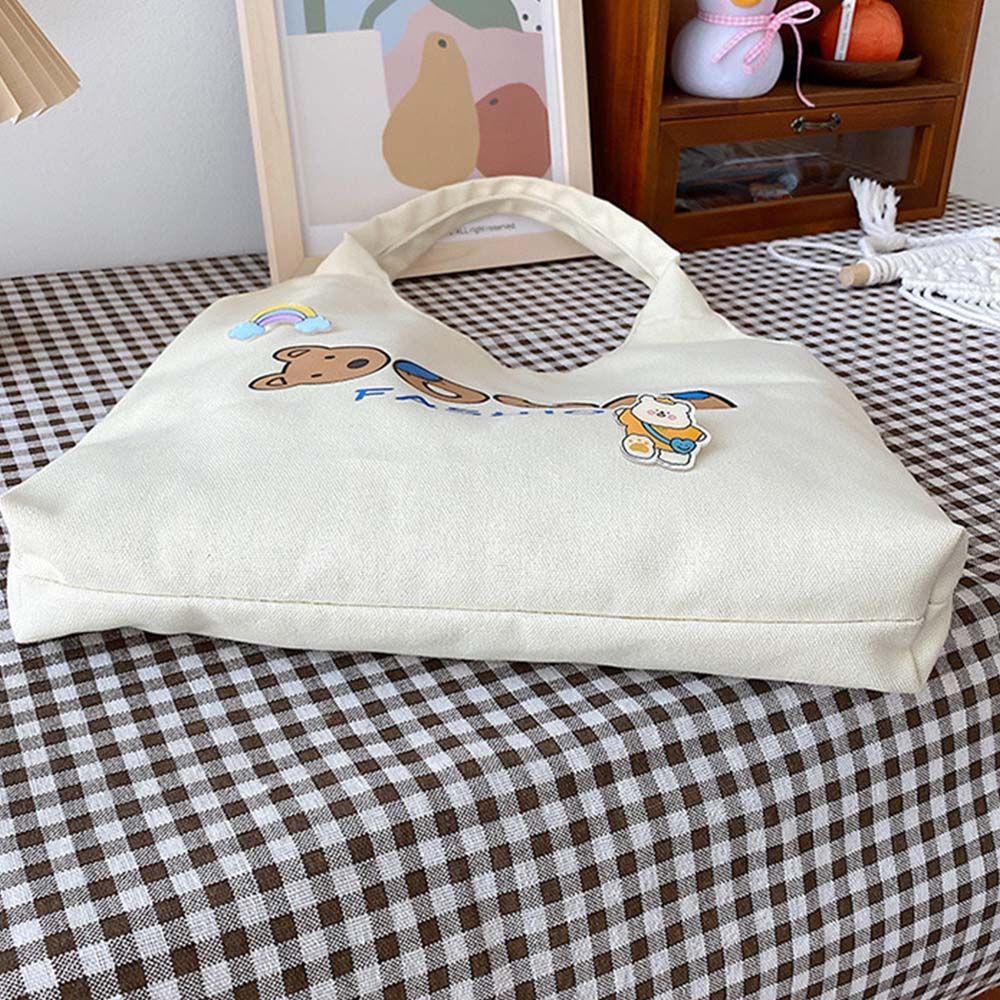 Túi Xách Vải Canvas Cỡ Lớn In Họa Tiết Gấu Hoạt Hình Dễ Thương Cho Nữ