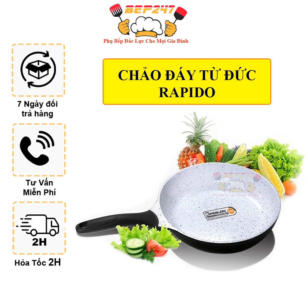 Chảo Từ Men Gốm Ceramic Rapido-Ferroli 24cm, 26cm, 28cm, 30cm Đáy Phẳng - Chảo Chống Dính Bếp Từ